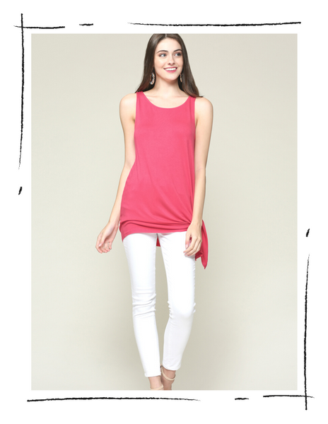 Sleeveless Top in jade and coral color